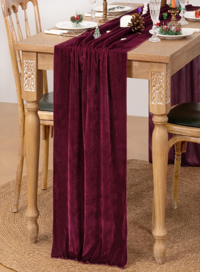 MLMC Velvet Table Runner 10ft Luxury Velvet Fabric Elegant Xmas Table Decor 20x120 Inches for Wedding Christmas New Year Winter Home Decor, Burgundy Red - Image 2